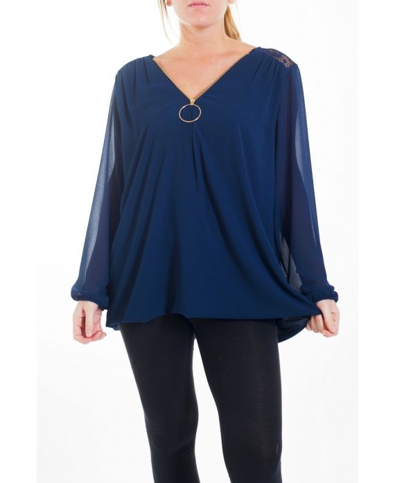 DI GRANDI DIMENSIONI CAMICETTA DI PIZZO SCOLLO ZIPPEE 4463 BLU NAVY