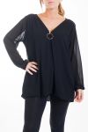GRANDE TAILLE BLOUSE DENTELLE ENCOLURE ZIPPEE 4463 NOIR
