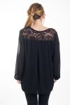 GRANDE TAILLE BLOUSE DENTELLE ENCOLURE ZIPPEE 4463 NOIR