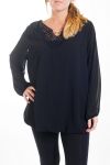 GRANDE TAILLE TUNIQUE ENCOLURE BRODERIE FANTAISIE 4465 NOIR