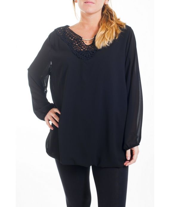 GRANDE TAILLE TUNIQUE ENCOLURE BRODERIE FANTAISIE 4465 NOIR