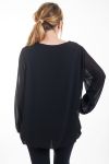 GRANDE TAILLE TUNIQUE ENCOLURE BRODERIE FANTAISIE 4465 NOIR