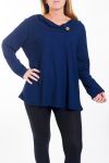 LARGE SIZE SWEATER NECKLINE HAS BUTTON 4466 NAVY BLUE