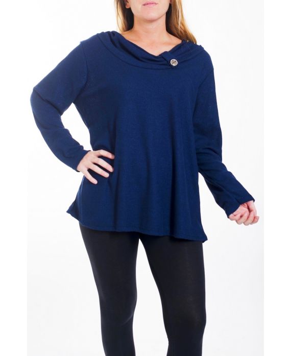 LARGE SIZE SWEATER NECKLINE HAS BUTTON 4466 NAVY BLUE