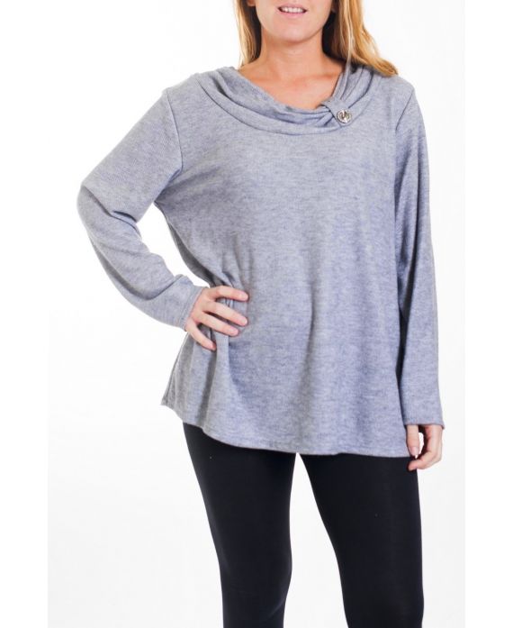 GRANDE TAILLE PULL ENCOLURE A BOUTON 4466 GRIS