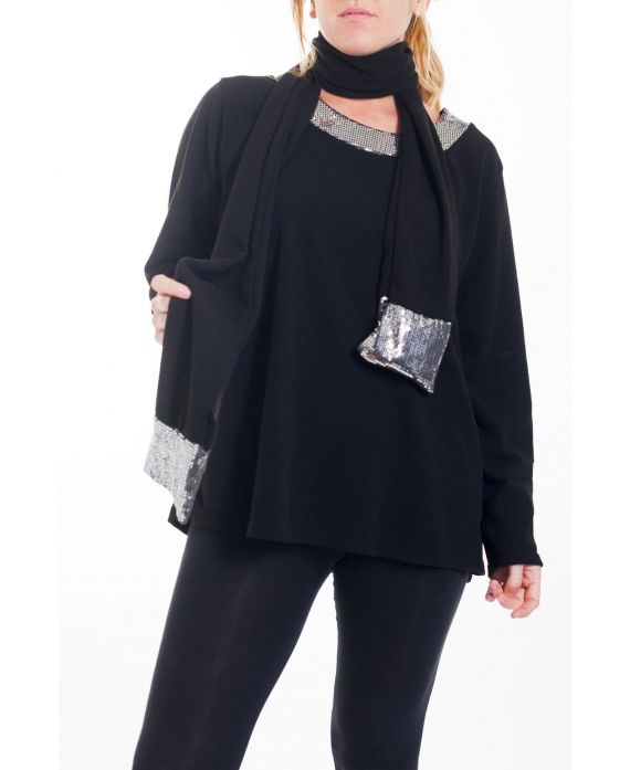 GRANDI DIMENSIONI PULL + SCIARPE PAILLETTES 4467 NERO
