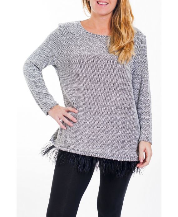GRANDE TAILLE PULL BASE PLUMES 4468 BLANC