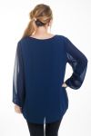 GROOT FORMAAT TUNIEK EFFECT GEPLOOIDE + JUWEEL 4472 NAVY BLAUW