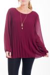 GRANDE TAILLE TUNIQUE EFFET PLISSE + BIJOU 4472 BORDEAUX