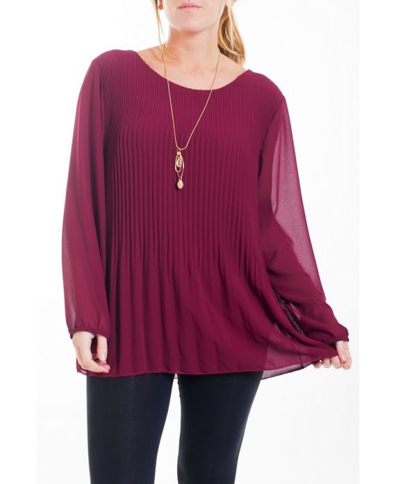 GRANDE TAILLE TUNIQUE EFFET PLISSE + BIJOU 4472 BORDEAUX