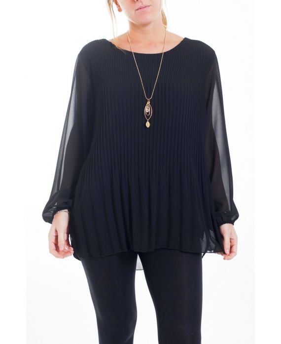 GRANDE TAILLE TUNIQUE EFFET PLISSE + BIJOU 4472 NOIR