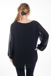 GRANDE TAILLE TUNIQUE EFFET PLISSE + BIJOU 4472 NOIR