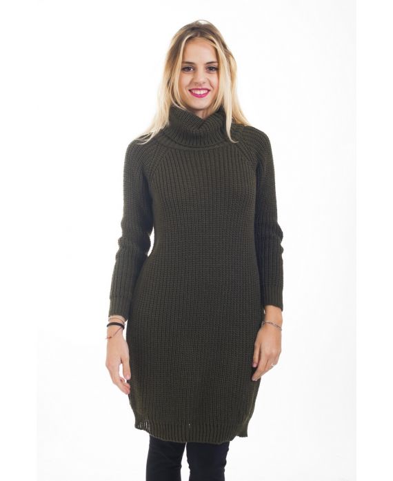 PULL ROBE COL ROULE 4487 VERT MILITAIRE
