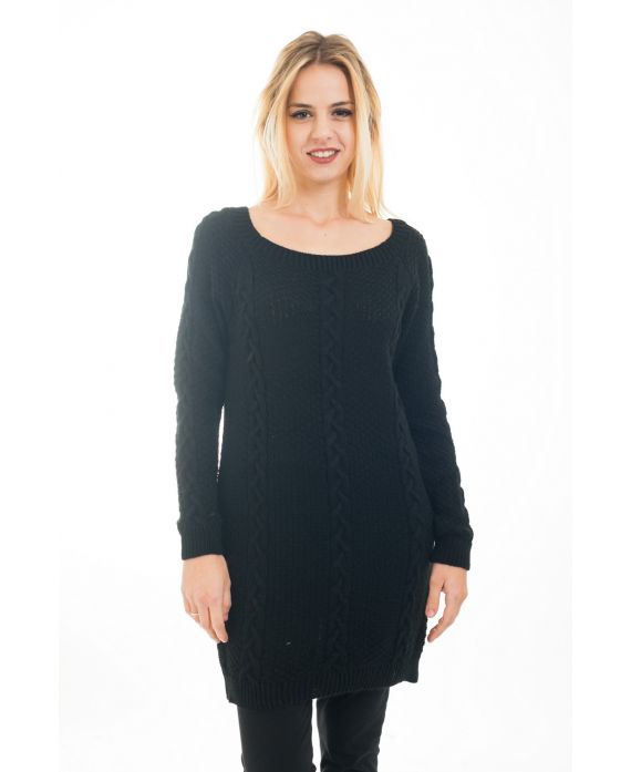 PULL TUNIQUE TORSADES 4473 NOIR