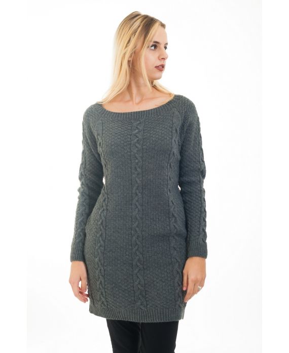 PULL TUNIQUE TORSADES 4473 GRIS