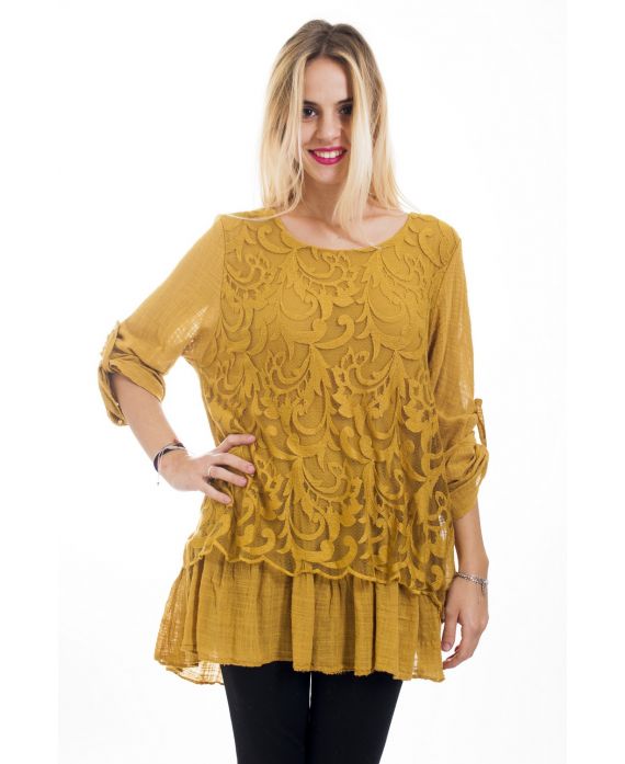 TUNICA IN PIZZO 4495 SENAPE