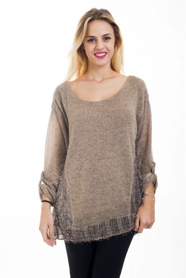 TUNIC MOHAIR EMPIECEMENT 4496 TAUPE