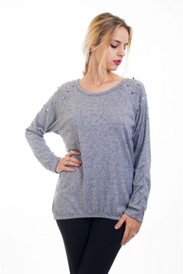 T-SHIRT MANICHE PERLINE 4504 GRIGIO