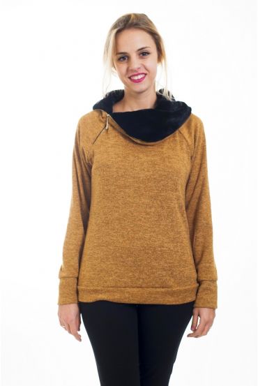 PULL NECKLINE ZIPS FUR 4505 MUSTARD