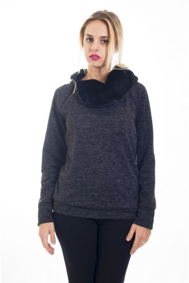 PULL COLLO ZIP PELLICCIA 4505 NERO