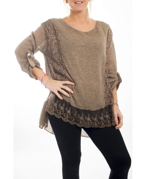 TUNIC MOHAIR EMPIECEMENT 4498 TAUPE