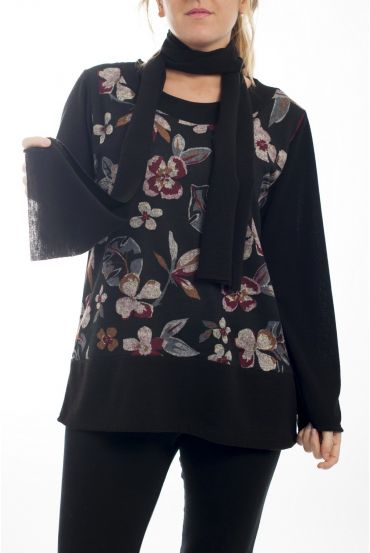 LARGE SIZE SWEATER PRINT + SCARF 4508 BLACK