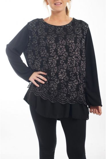 LARGE SIZE SWEATER LACE SHINY 4509 BLACK