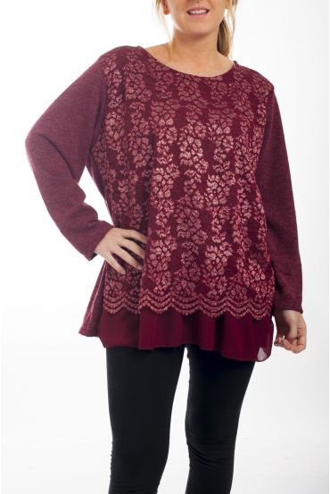 DI GRANDI DIMENSIONI MAGLIONE PIZZO LUCIDO 4509 BORDEAUX