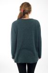 LARGE SIZE SWEATER-RHINESTONES & PEARLS 4512 GREEN