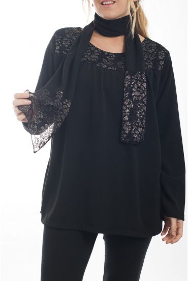 LARGE SIZE SWEATER + SCARF LACE 4513 BLACK