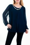 LARGE SIZE BLOUSE NECKLINE FANCY 4521 NAVY