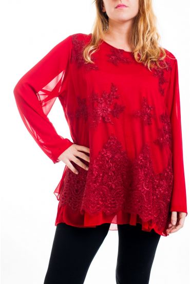 LARGE SIZE TUNIC TOP LACE SUPERPOSEE 4519 RED