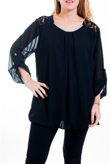 GRANDE TAILLE BLOUSE DENTELLE ET STRASS 4515 NOIR