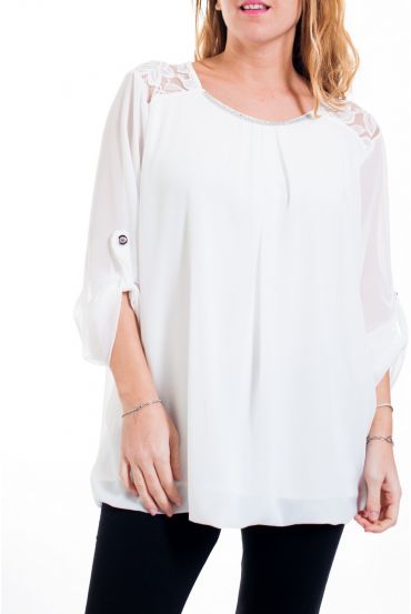 GRANDE TAILLE BLOUSE DENTELLE ET STRASS 4515 BLANC