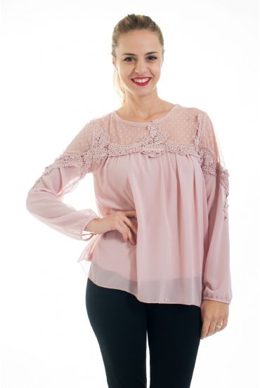 BLOUSE EMPIECEMENT DENTELLE 4529 ROSE