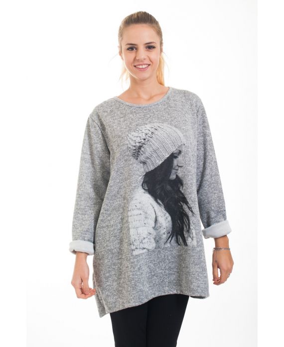 MAGLIONE TUNICA STAMPE DONNA 4540 GRIGIO