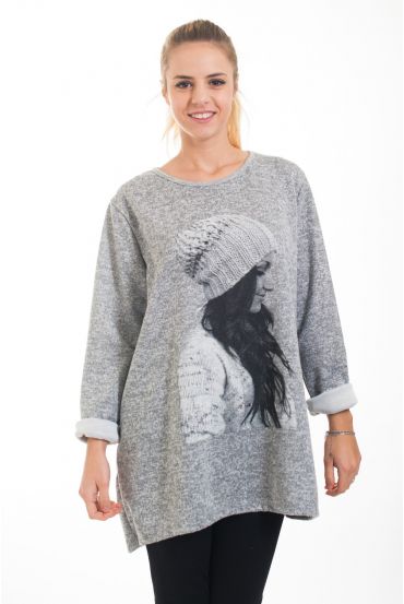 MAGLIONE TUNICA STAMPE DONNA 4540 GRIGIO