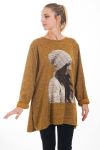 MAGLIONE TUNICA STAMPE DONNA 4540 SENAPE