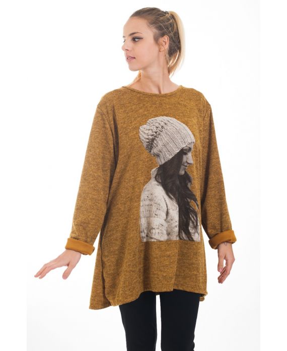 SWEATER TUNIC PRINTS WOMAN 4540 MUSTARD