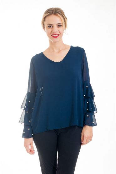 TUNIC SLEEVES BEADED FLAMENCO 4546 NAVY