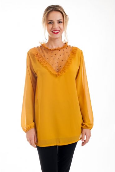 BLOUSE DENTELLE CLOUTEE 4531 MOUTARDE