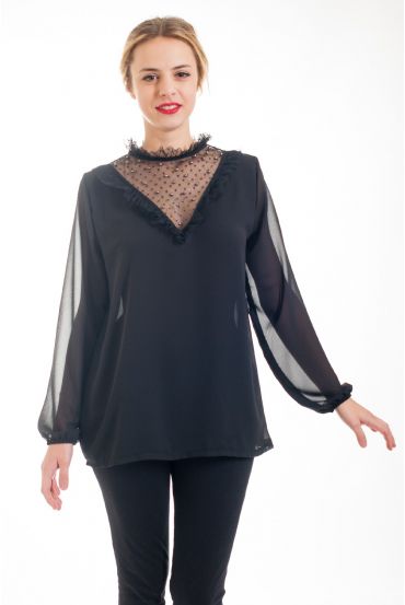 BLOUSE DENTELLE CLOUTEE 4531 NOIR