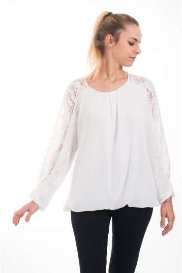 BLUSA EMPIECEMENT ENCAJE 4539 BLANCO