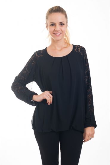 BLOUSE EMPIECEMENT DENTELLE 4539 NOIR