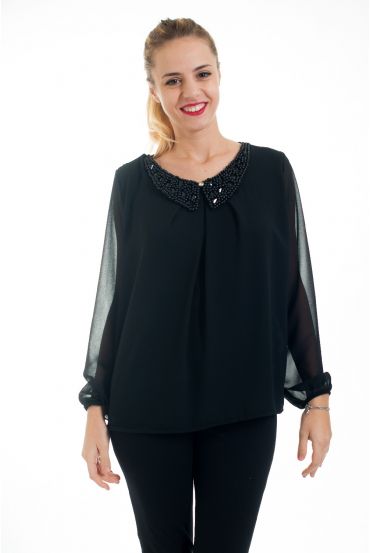 BLOUSE COL CLAUDINE 4549 NOIR