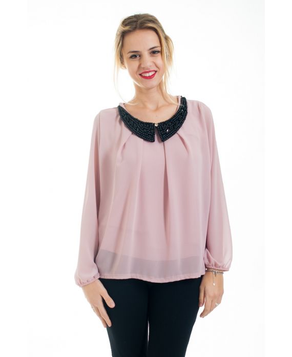 BLOUSE COL CLAUDINE 4549 ROSE