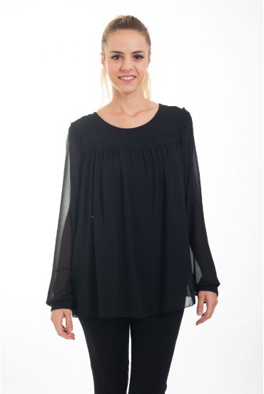 BLOUSE EMPIECEMENT DENTELLE 4528 NOIR