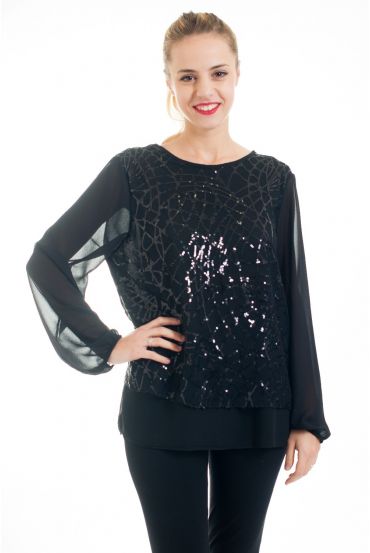 TOP PAILLETTES SERA COCKTAIL 4542 NERO