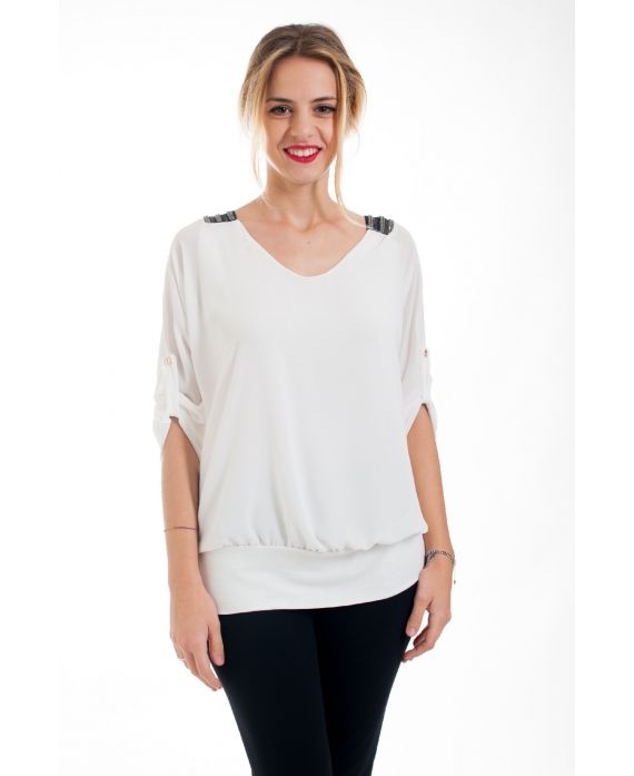 BLOUSE BRETELLES STRASS 4550 BLANC