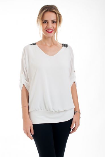 BLOUSE BRETELLES STRASS 4550 BLANC